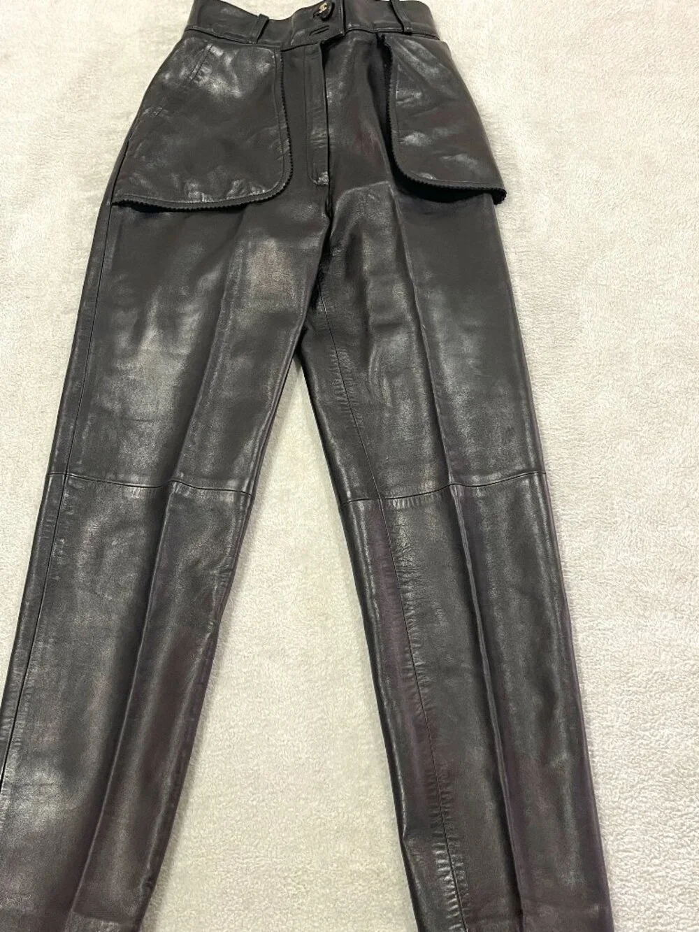 Vintage Chanel Black Leather Pants with Flap Pockets Size 24